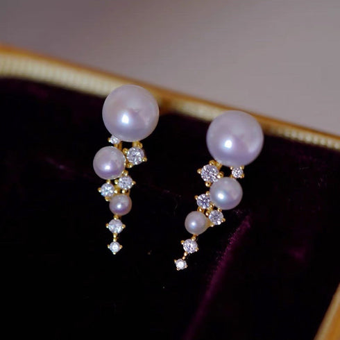 Bling Starry Sky Freshwater Pearl Drop Earrings - May-Lynn Jewelry
